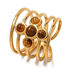 Тигровый глаз Крест натуральный тигровый глаз перстни, золотистый тон 304 многослойные манжеты из нержавеющей стали для женщин и мужчин, внутренний диаметр: регулируемый