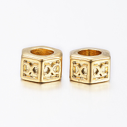 Golden 304 Stainless Steel European Beads, Large Hole Beads, Hexagon, Golden, 8.5x5.5mm, Hole: 5mm