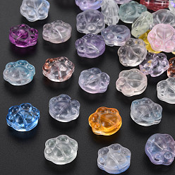 Mixed Color Transparent Glass Beads, Paw Print, Mixed Color, 13.5x15x8.5mm, Hole: 1.2mm