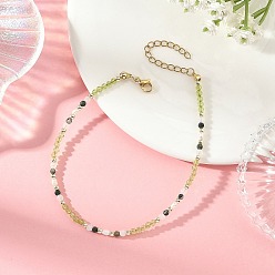 Peridot Natural Rainbow Moonstone & Peridot & Moss Agate & Pearl Faceted Round and Potato Natural Pearl Beaded Anklets, Golden, 8-5/8 inch(220mm)