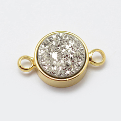 Гейнсборо Гальванические соединители из натурального агата друзы, с латунной фурнитурой , плоско-круглые, золотые, светло-серые, 15x9x4 мм, отверстие : 2 мм