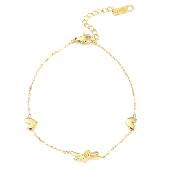 Золотой Ионное покрытие (IP) 304 браслеты из нержавеющей стали с сердечками и узлами для женщин, золотые, 6-3/4 дюйм (17 см)
