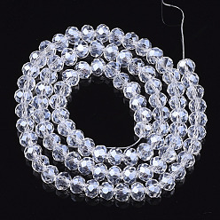 Clear Electroplate Glass Beads Strands, Pearl Luster Plated, Faceted, Rondelle, Clear, 3x2mm, Hole: 0.8mm, about 150~155pcs/strand, 15~16 inch(38~40cm)