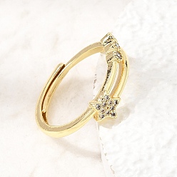 Plaqué 18K Or Véritable Bagues en laiton micro pavées en oxyde de zirconium transparent pour femmes, étoiles, crémaillère plaquage, plaqué longue durée, sans cadmium et sans plomb, réel 18 k plaqué or, 6mm, diamètre intérieur: 17 mm