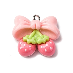 Клубника Непрозрачные подвески смолы, с платиновым тоном железная петля, клубника, 20x22x8 мм, отверстие : 2 мм