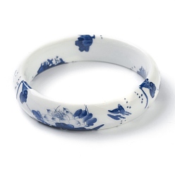 Dark Blue Fashion Women's Printed Porcelain Bangles, Flower Pattern, Dark Blue, Inner Diameter: 2-3/8 inch(5.9cm)