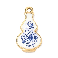 Others 304 Stainless Steel Enamel Pendants, Flower Pattern, Ion Plating(IP), Golden, Gourd Charms, 22.5x12x3mm, Hole: 1.7mm