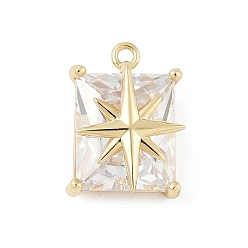 Настоящее золото 14K Латунные микро проложить кубического циркония подвески, без кадмия, без никеля и без свинца, прямоугольник со звездой, реальный 14 k позолоченный, 16x11.5x7 мм, отверстие : 1.5 мм