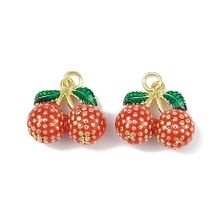 Вишня Латунь эмаль подвески, с целью перехода в кольце, фруктовое очарование, без свинца и без кадмия, долговечный, стойки покрытие, реальный 18 k позолоченный, вишня, 18x19.5x10 мм, отверстие : 3 мм