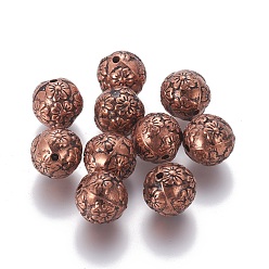 Red Copper CCB Plastic Beads, Round with Flower, Red Copper, 13mm, Hole: 2mm