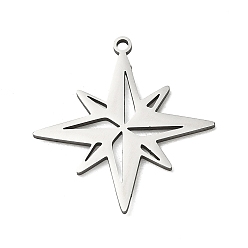 Stainless Steel Color 201 Stainless Steel Pendants, Star Charms, Cut-Out, Stainless Steel Color, 26x25x1mm, Hole: 1.5mm