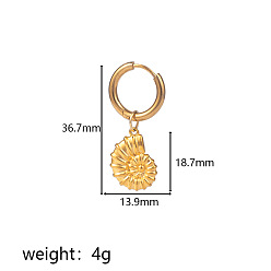 Shell Shape 304 серьги-кольца из нержавеющей стали, реальный 18 k позолоченный, формы раковины, 36.7x13.9 мм
