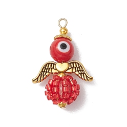 Красный Подвески из стеклянного бисера из сплава, со злом бусины глаз, ангел, красные, 20x31x10 мм, отверстие : 1.6 мм
