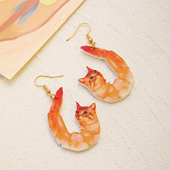 Креветка Акриловые серьги болтаться, золотые, креветка, 63x32 мм