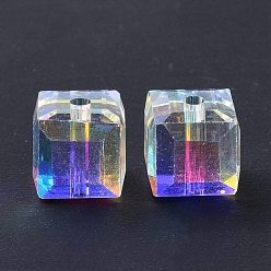 Clear AB Imitation Austrian Crystal Beads, Grade AAA, Faceted, Cube, Clear AB, 5~5.5x5~5.5x5~5.5mm(size within the error range of 0.5~1mm), Hole: 0.7~0.9mm