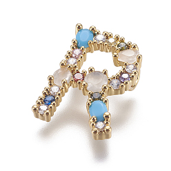 Letter R Подвески латунные горный хрусталь, с кубического циркония, буквы, золотые, красочный, буква r, 19.5x14x2.5 мм, отверстие : 2x3 мм