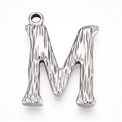 Letter M 304 подвески из нержавеющей стали, письмо амулеты, Буква М, 22x17x3 мм, отверстие : 1.6 мм