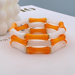 Оранжевый Браслеты из акрила и бамбука для женщин, оранжевые, внутренний диаметр: 2-1/4 дюйм (5.8 см)