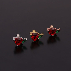 Золотой Серьги-сердечки из латуни с микропаве из кубического циркония для женщин, 316l штифты из нержавеющей стали, золотые, 6 мм, штифты : 0.8 мм