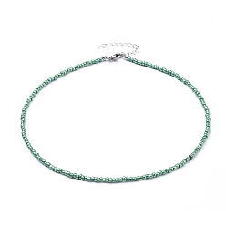 Зеленый Стекла семян бисера ожерелья, с 304 из нержавеющей стали Lobster Claw застежками, зелёные, 15.9 дюйм (40.5 см)