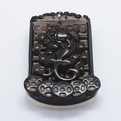 Obsidian Carved Natural Obsidian Big Pendants, Pi Xiu, 50x33.5x11mm, Hole: 1.5mm