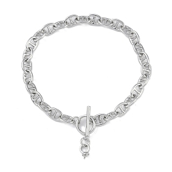 Платина Изготовление браслета-цепочки из латуни Mariner Link, за половину пробурено бисера, платина, 7-1/4~8-1/8 дюйм (18.5~20.5 см), штифты : 1 мм