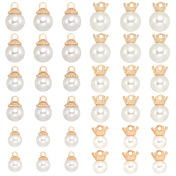 Белый Дым 60 шт 6 стили подвески из сплава, с пластиковыми бусинами из искусственного жемчуга, золотой свет, круглые, серый, 11~17.5x8~12 мм, отверстие : 1.6~2.3 мм, 10 шт / стиль