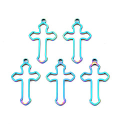 Rainbow Color Ионное покрытие (ip) 201 подвески из нержавеющей стали, крестик, Радуга цветов, 29.5x17x1.5 мм, отверстие : 1.8 мм