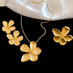 Doré  Ensembles collier pendentif, boucles d'oreilles et bague en alliage et laiton pour femmes, fleur, or, colliers : pouce (14.57 cm)