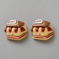 Другие Подвески из непрозрачной смолы на кофейную тематику, с платиново-железными петлями, кофейный магазин, 26x25.5x10.5 мм, отверстие : 2 мм