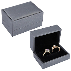 Gris Clair Boîtes d'emballage pour bagues de couple en cuir PU, avec intérieur noir, rectangle, gainsboro, 7.7x5.3x4.2 cm