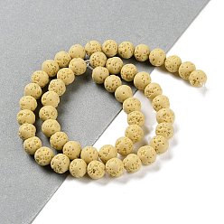 Light Khaki Synthetic Lava Rock Dyed Beads Strands, Round, Light Khaki, 7.5~8mm, Hole: 1mm, about 50pcs/strand, 14.88''(37.8cm)