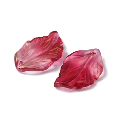 Red Handmade Lampwork Pendants, with Glitter Powder, Leaf, Red, 27.5x17x3.5mm, Hole: 1.2mm