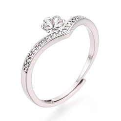 Платина Закрепка для колец-штифтов из цветочной латуни с микропаве из кубического циркония, регулируемые настройки колец для полупросверленных бусин, без кадмия, без никеля и без свинца, платина, 7 мм, внутренний диаметр: 18.2 мм, штифты : 0.6~0.8 мм