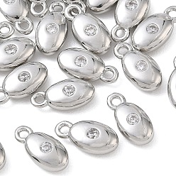 Platine Breloques en laiton Shegrace avec micro-pavé de zircone cubique transparente, charmes ovales, sans nickel, platine, 10x5x3mm, Trou: 1.2mm