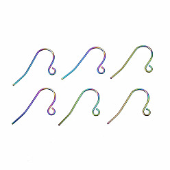 Rainbow Color 304 нержавеющей стали серьги крюков, провод уха, с горизонтальной петлей, Радуга цветов, 21~22x11.5 мм, отверстие : 1.8 мм, 21 датчик, штифты : 0.7 мм