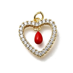Красный Латунные микро проложить кубического циркония подвески, с эмалью, сердце прелести, без кадмия и без свинца, стойки покрытие, долговечный, реальный 18 k позолоченный, с целью перехода в кольце, красные, 17x15.5x2.7 мм, отверстие : 2.8 мм