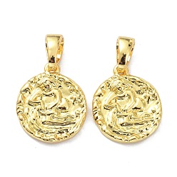 Водолей Латунные подвески, двенадцать созвездий серии, плоско-круглые, золотые, Водолей, 17x14.5x2.5 мм, отверстие : 4x6 мм