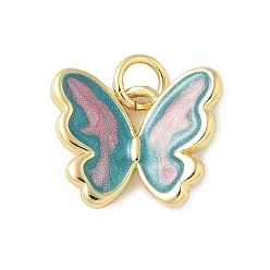 Бледно-бирюзовый Латунь эмаль прелести, бабочки прелести, с целью перехода в кольце, без свинца и без кадмия, долговечный, стойки покрытие, реальный 18 k позолоченный, бледные бирюзовая, 12x15x3.5 мм, отверстие : 3.4 мм