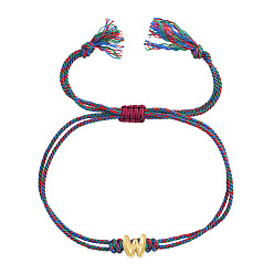 Letter W 304 Регулируемые браслеты из нержавеющей стали с бусинами в виде букв алфавита, Разноцветные двухслойные браслеты из хлопкового шнура для женщин и мужчин, Буква W, 11.02 дюйм (28 см)