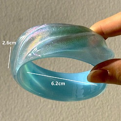Бледно-бирюзовый Браслеты из смолы для женщин, с блеском порошок, бледные бирюзовая, внутренний диаметр: 2.44 дюйм (6.2 см)