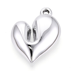 Серебро Акриловые подвески, сердце прелести, серебряные, 42.5x33.5x10.5~11 мм, отверстие : 3.5 мм