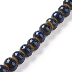 Indigo Handmade Fancy Antique Glazed Porcelain Ceramic Round Beads Strands, Indigo, 6mm, Hole: 2mm, about 60pcs/strand, 12.59 inch