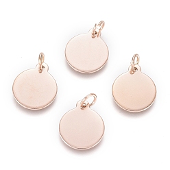 Розовое Золото Ионное покрытие (ip) 304 брелоки из нержавеющей стали, с прыжковых колец, штамповка заготовок тегов, плоско-круглые, розовое золото , 14.5x12x0.8 мм, отверстие : 3.5 мм