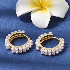 Настоящее золото 18K Круглые латунные серьги-кольца, с пластмассовой жемчужиной abs, долговечный, стойки покрытие, без свинца и без кадмия, реальный 18 k позолоченный, 20.5x21.5x6 мм