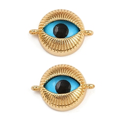 Настоящее золото 18K Подвески-соединители в форме голубого глаза из латуни и стекла, реальный 18 k позолоченный, 21x15x6 мм, отверстие : 1.6 мм