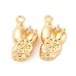 Настоящее золото 18K Подвески латунные горный хрусталь, без кадмия, без никеля и без свинца, амулеты из корня лотоса, реальный 18 k позолоченный, 15x8x5 мм, отверстие : 1.2 мм