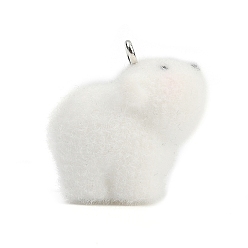 Белый Подвески из непрозрачной флокированной смолы в виде медведя, с платиновой петлей, белые, 22x15x23 мм, отверстие : 2 мм