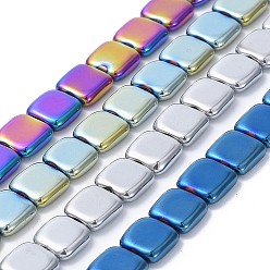 Mixed Color Electroplate Non-magnetic Synthetic Hematite Beads Strands, Flat Slice Square Beads, Mixed Color, 8x8x2.5~3mm, Hole: 1mm, about 51pcs/strand, 15.7 inch(40cm)