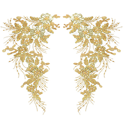 (932FM) Темно-синий аква-матовый с подкладкой Полиэфирное кружево для украшения одежды, цветок, темно-золотистые, 400x230x1.5 мм